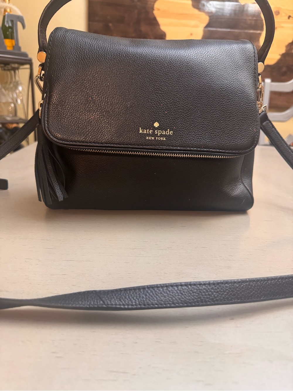 kate spade Black Leather Button Flap Crossbody ***READ Description***